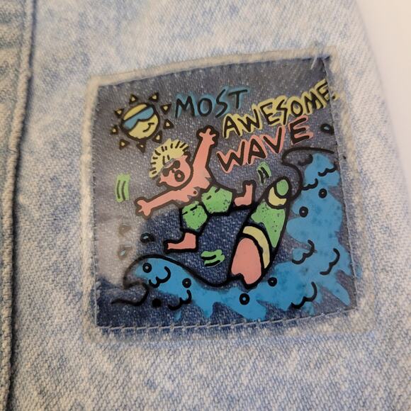 Vintage Small Hands Baby Shorts 18M Acid Wash Denim Catch a Wave Patch Cotton - Picture 3 of 8